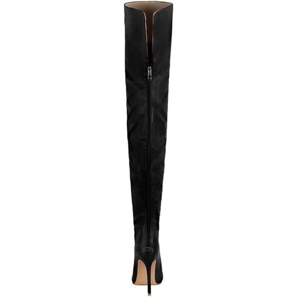YingLan Womens Size 13 Black Faux Leather 5" Heel Over the Knee Thigh High Boots - Picture 2 of 7